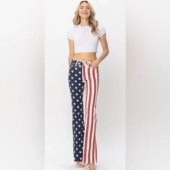 High Waist American Flag Print Flare - Picture 2 of 7